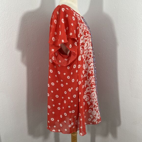 Cato Blouse Womens 18/20 Floral Flutter Short Sleeve Artsy Flowy‎ - Picture 4 of 8